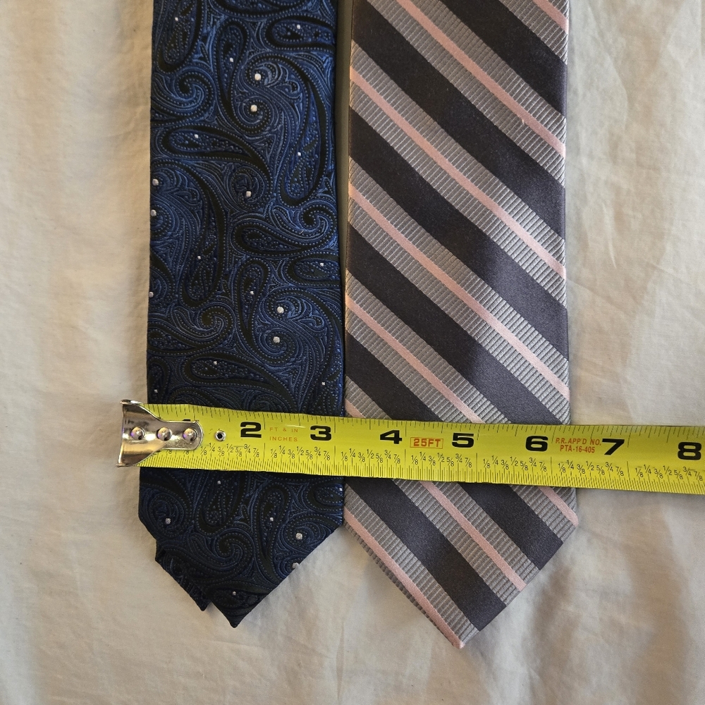 2 Ties Chaps blue paisley & Merona pink & grey stripe - Picture 3 of 4